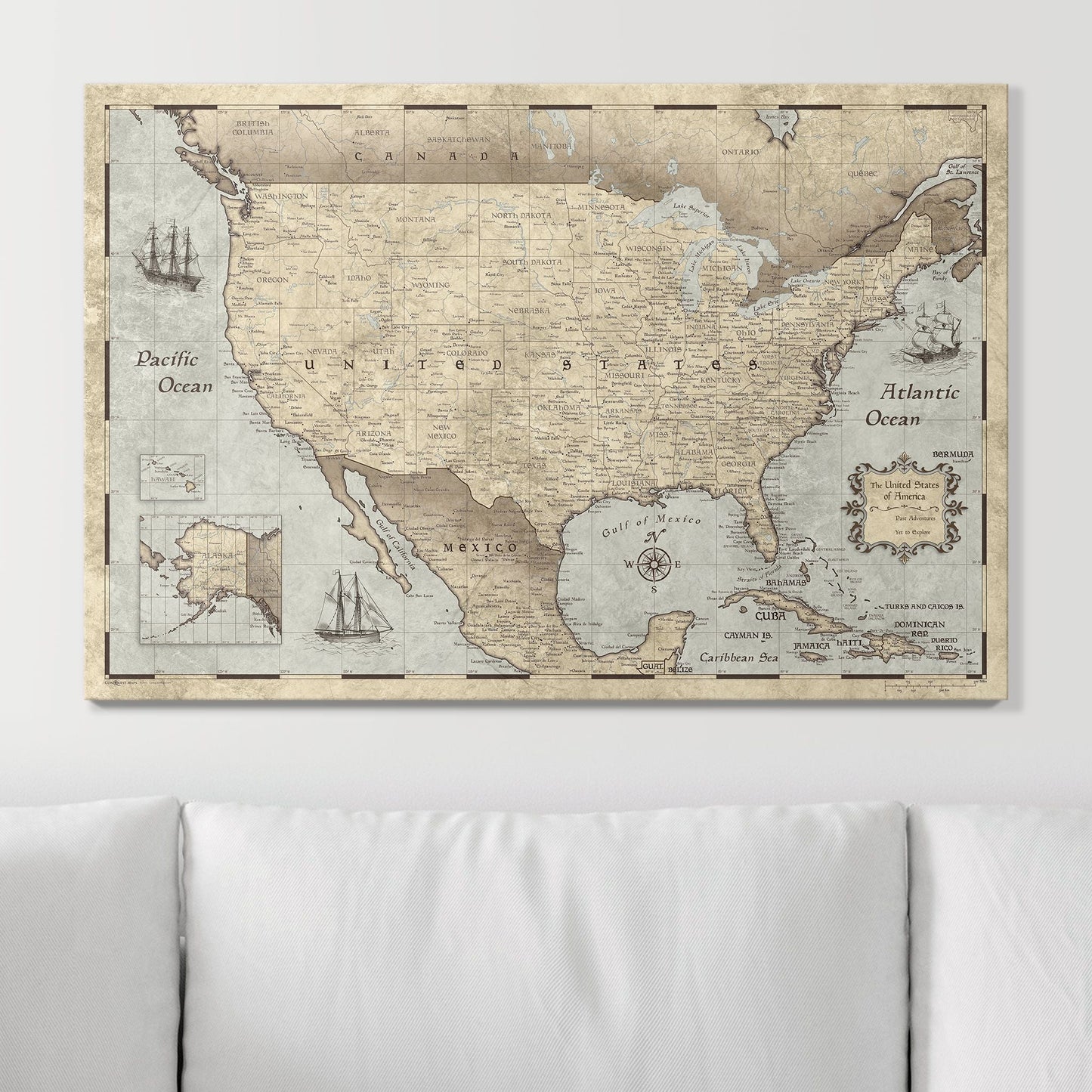 Push Pin USA Map: Rustic Vintage (Pins Included)