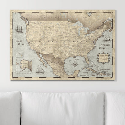Push Pin USA Map: Rustic Vintage (Pins Included)