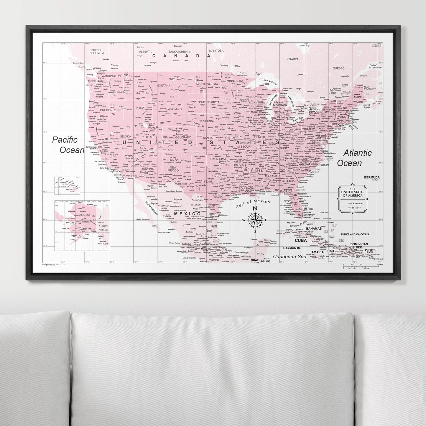 Push Pin USA Map: Pink (Pins Included)