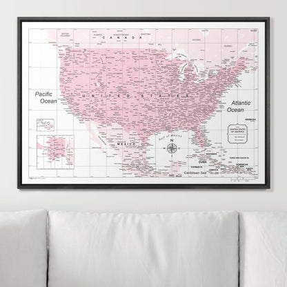 Push Pin USA Map: Pink (Pins Included)