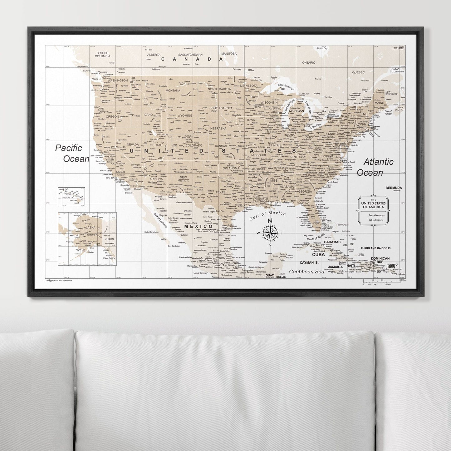 Push Pin USA Map: Light Brown (Pins Included)