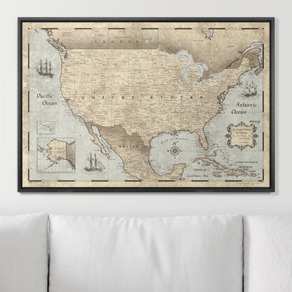 Push Pin USA Map: Rustic Vintage (Pins Included)