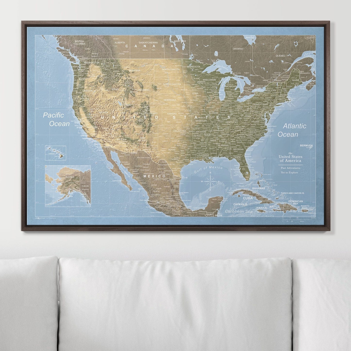 Push Pin USA Map: Natural Earth (Pins Included)