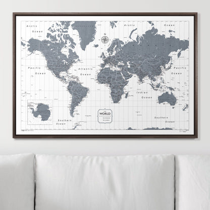 Push Pin World Map: Dark Gray (Pins Included)