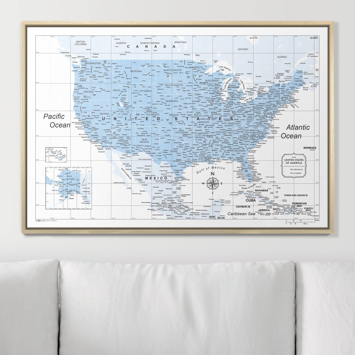 Push Pin USA Map: Light Blue (Pins Included)