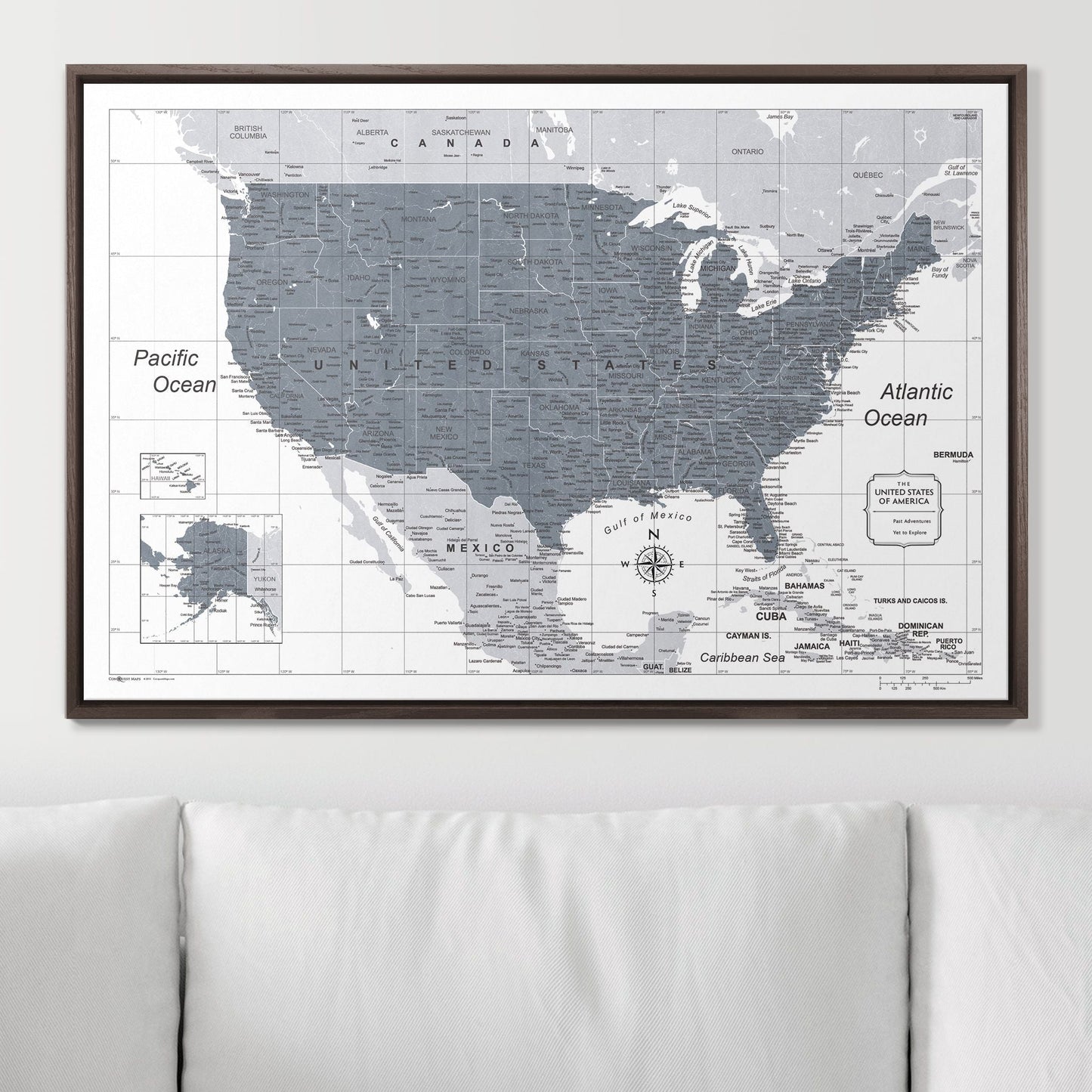 Push Pin USA Map: Dark Grey (Pins Included)