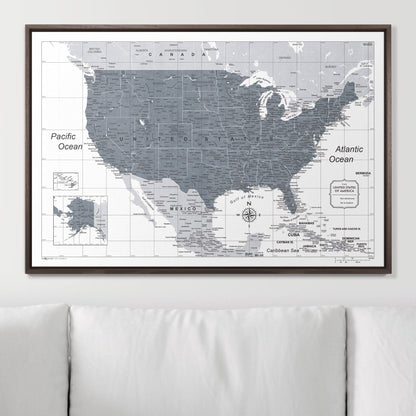 Push Pin USA Map: Dark Grey (Pins Included)