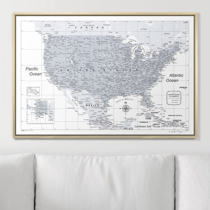 Push Pin USA Map: Light Grey (Pins Included)