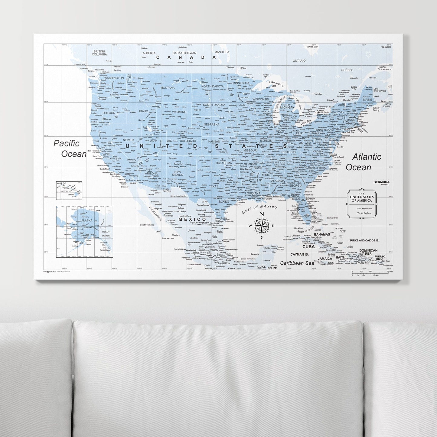 Push Pin USA Map: Light Blue (Pins Included)