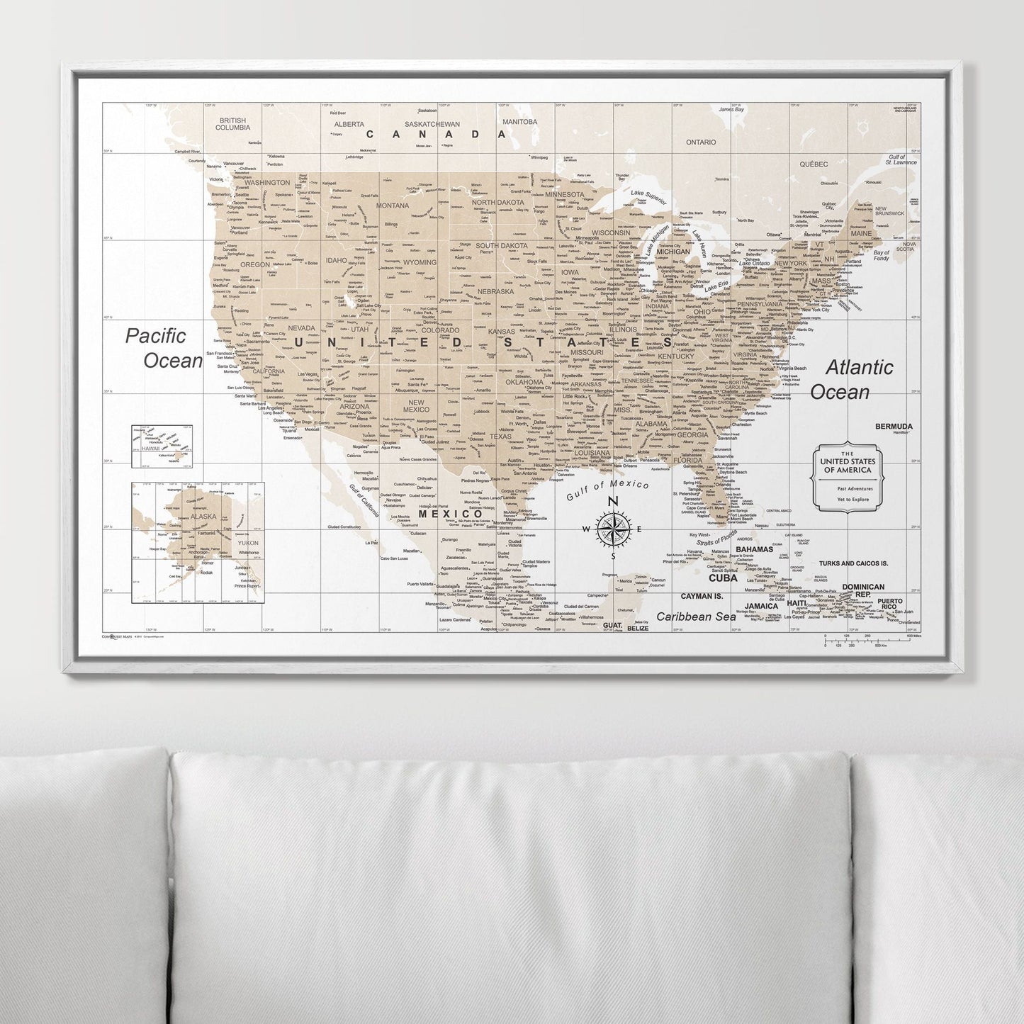 Push Pin USA Map: Light Brown (Pins Included)