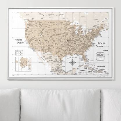 Push Pin USA Map: Light Brown (Pins Included)