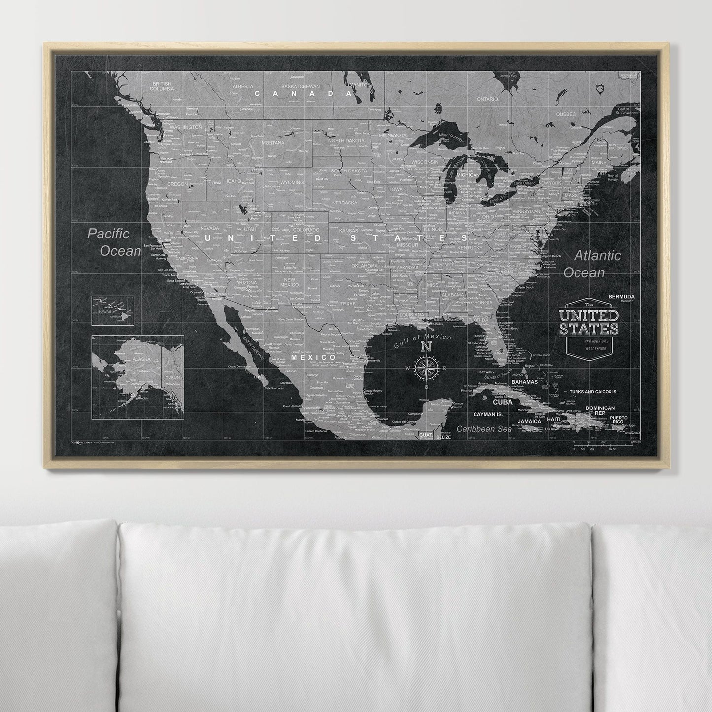 Push Pin USA Map: Modern Slate (Pins Included)