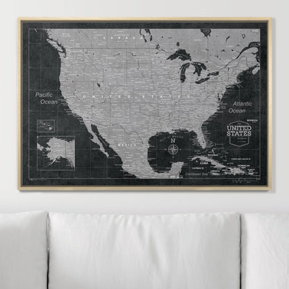Push Pin USA Map: Modern Slate (Pins Included)