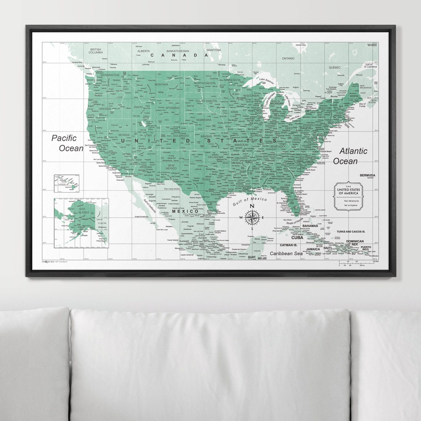 Push Pin USA Map: Green (Pins Included)