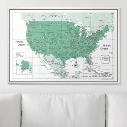 Push Pin USA Map: Green (Pins Included)