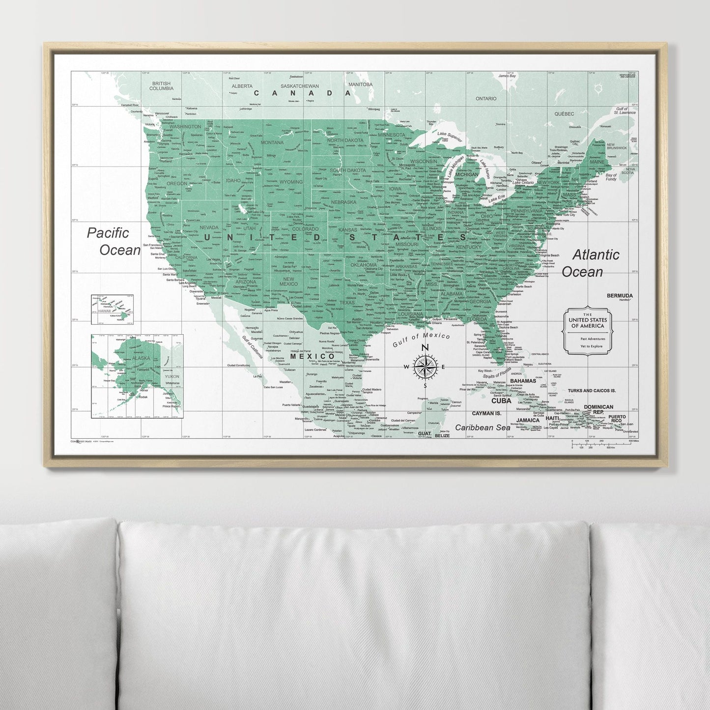 Push Pin USA Map: Green (Pins Included)