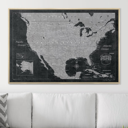 Push Pin USA Map: Modern Slate (Pins Included)