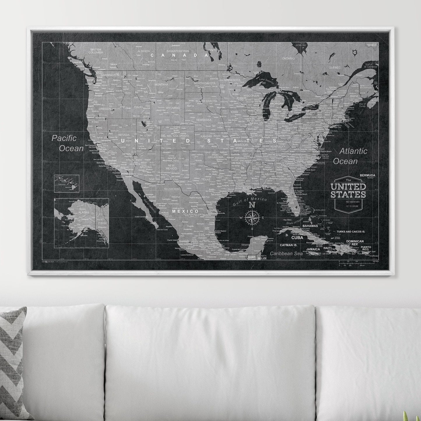 Push Pin USA Map: Modern Slate (Pins Included)