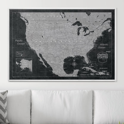 Push Pin USA Map: Modern Slate (Pins Included)
