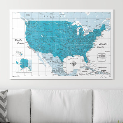 Push Pin USA Map: Teal (Pins Included)