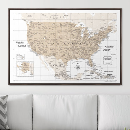 Push Pin USA Map: Light Brown (Pins Included)
