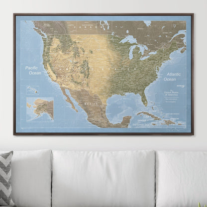 Push Pin USA Map: Natural Earth (Pins Included)