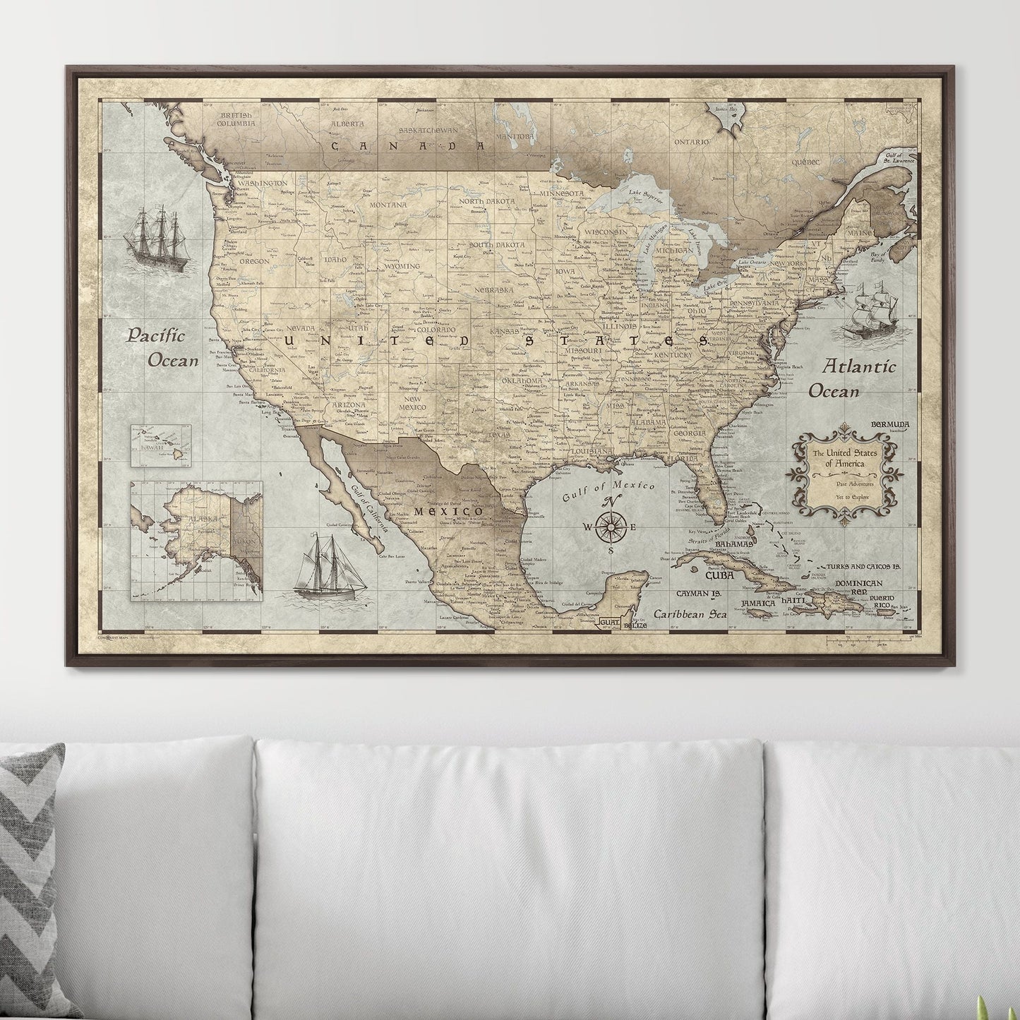 Push Pin USA Map: Rustic Vintage (Pins Included)