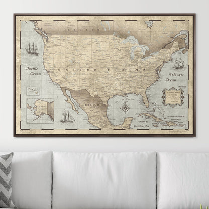 Push Pin USA Map: Rustic Vintage (Pins Included)