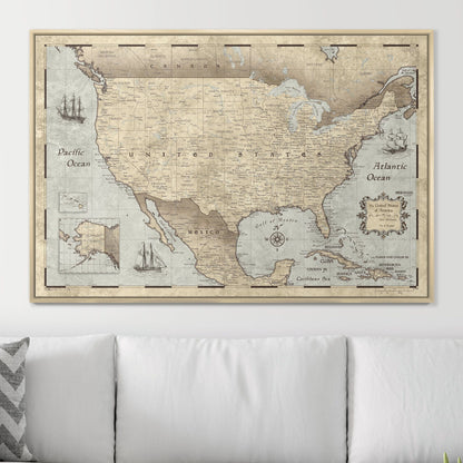 Push Pin USA Map: Rustic Vintage (Pins Included)