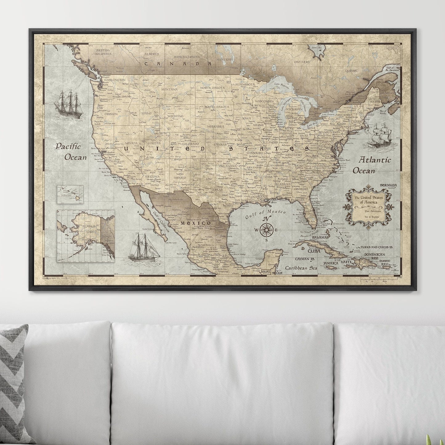 Push Pin USA Map: Rustic Vintage (Pins Included)