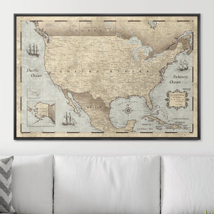 Push Pin USA Map: Rustic Vintage (Pins Included)