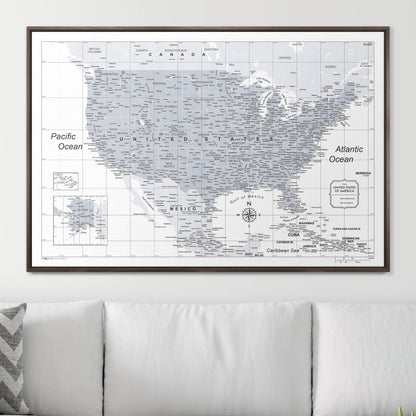 Push Pin USA Map: Light Grey (Pins Included)