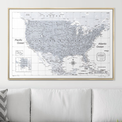 Push Pin USA Map: Light Grey (Pins Included)