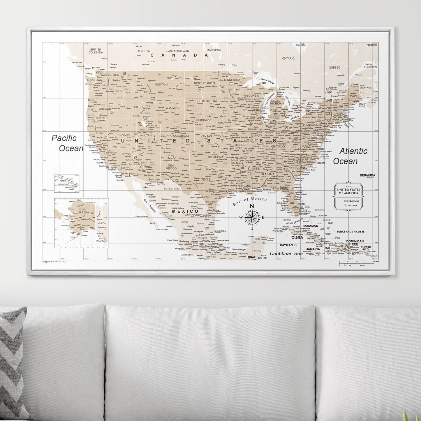 Push Pin USA Map: Light Brown (Pins Included)