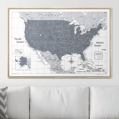 Push Pin USA Map: Dark Grey (Pins Included)