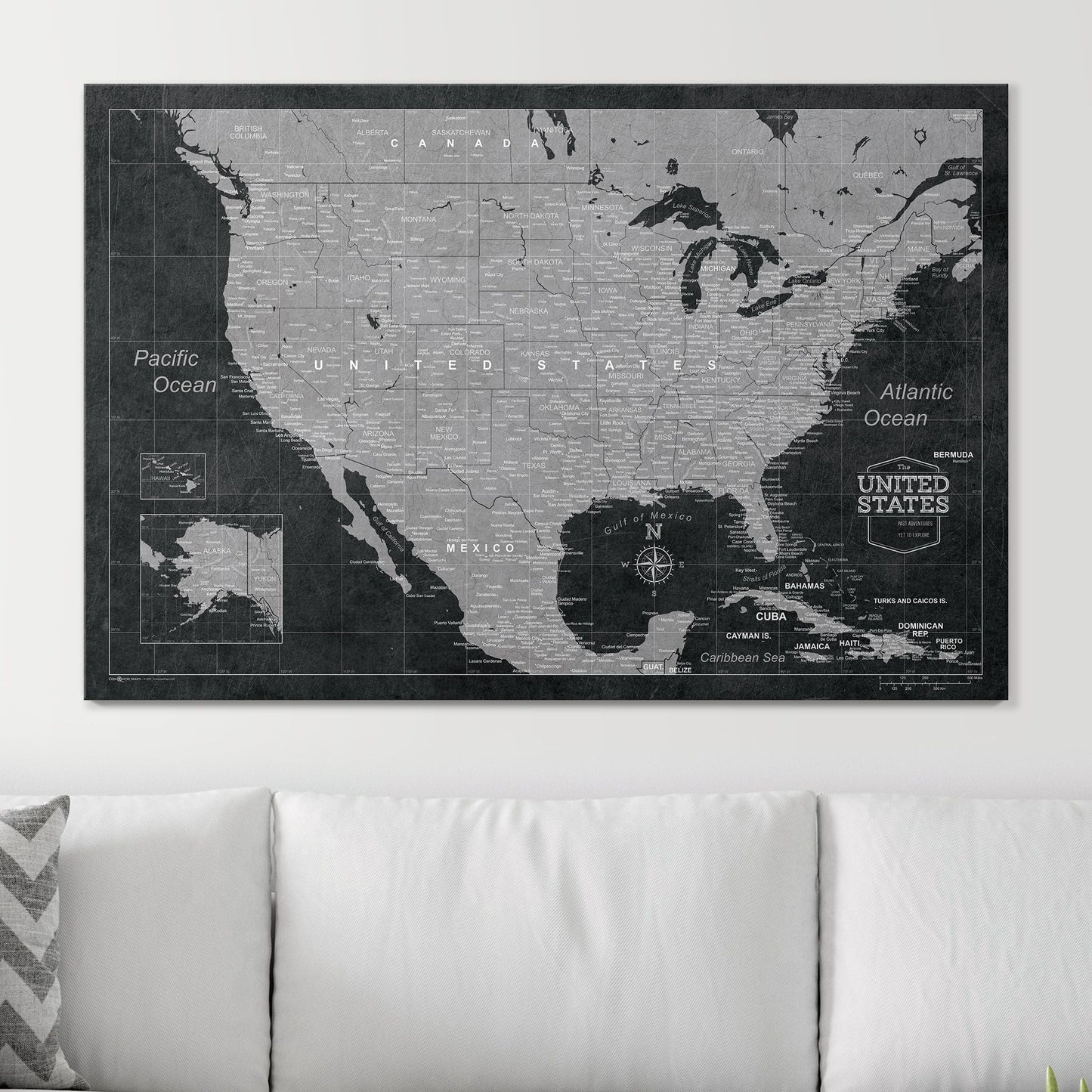 Push Pin USA Map: Modern Slate (Pins Included)