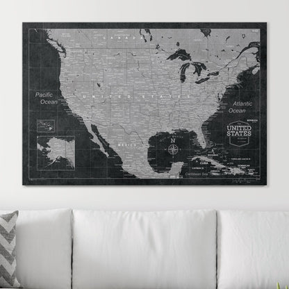 Push Pin USA Map: Modern Slate (Pins Included)