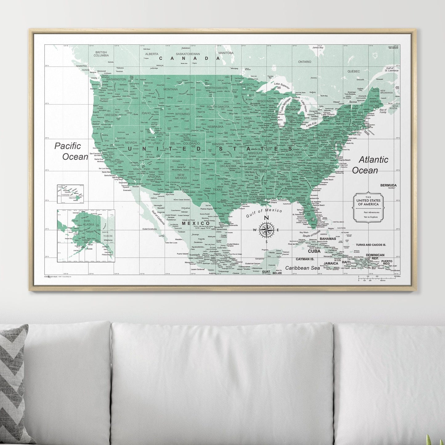 Push Pin USA Map: Green (Pins Included)