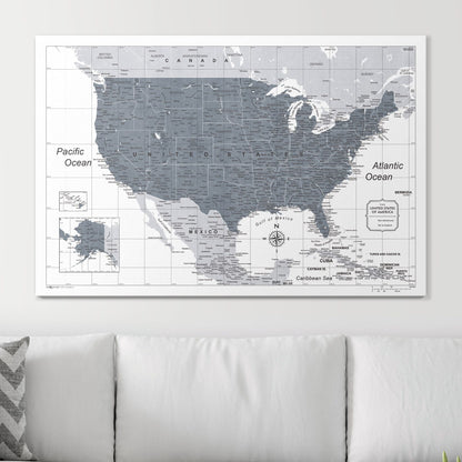 Push Pin USA Map: Dark Grey (Pins Included)