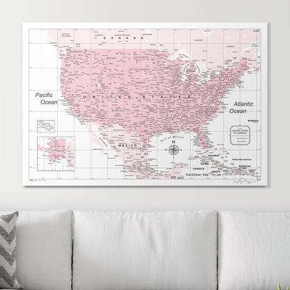 Push Pin USA Map: Pink (Pins Included)