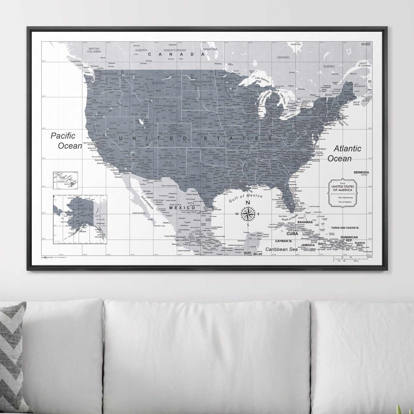 Push Pin USA Map: Dark Grey (Pins Included)