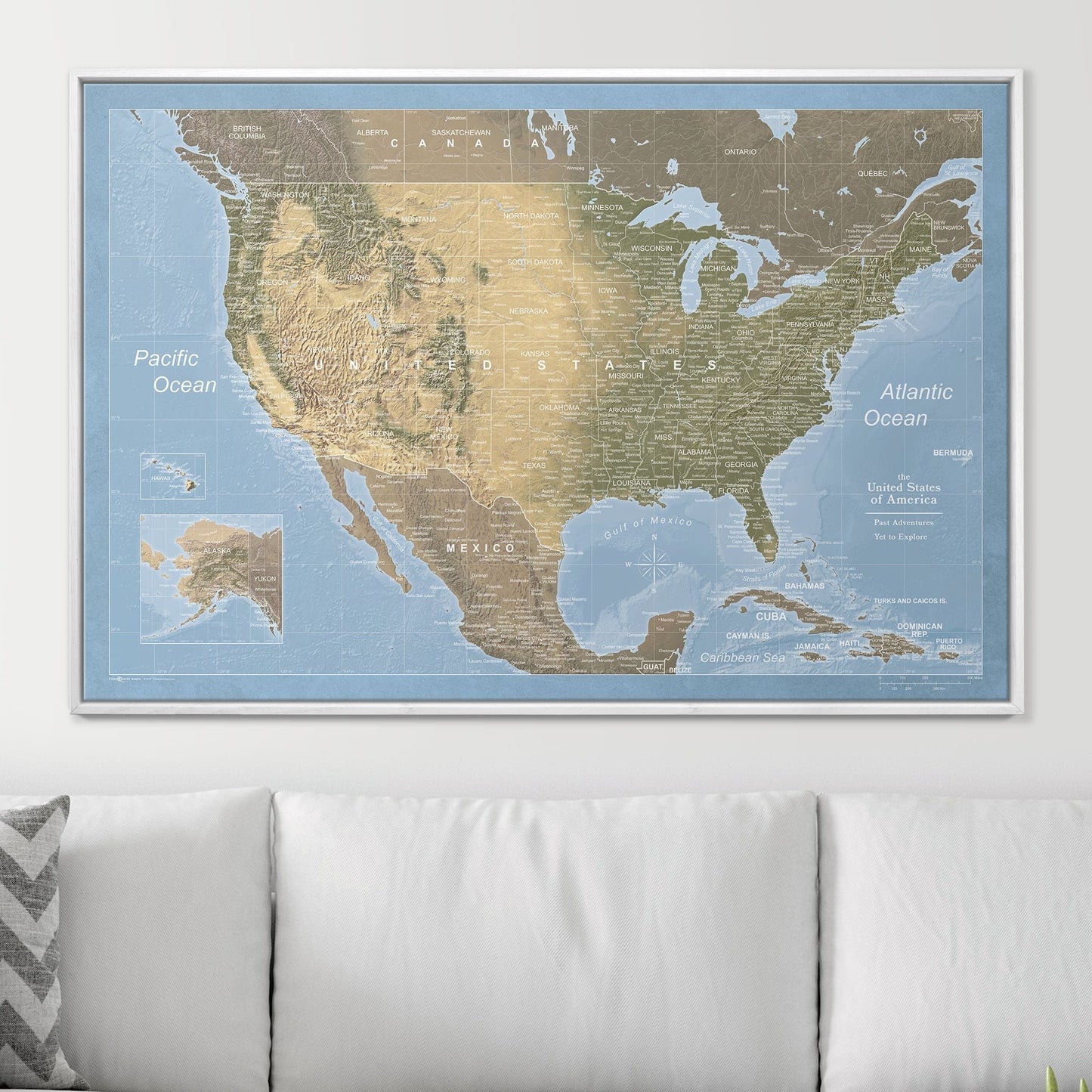 Push Pin USA Map: Natural Earth (Pins Included)