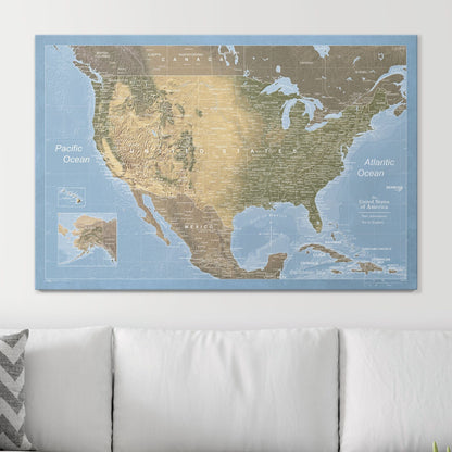 Push Pin USA Map: Natural Earth (Pins Included)