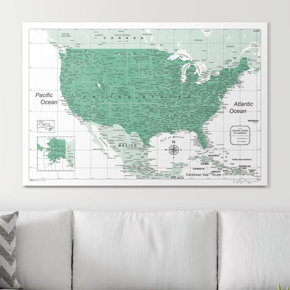 Push Pin USA Map: Green (Pins Included)