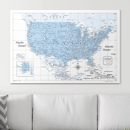 Push Pin USA Map: Light Blue (Pins Included)