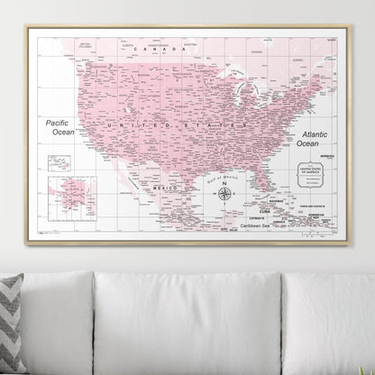 Push Pin USA Map: Pink (Pins Included)