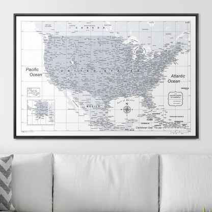 Push Pin USA Map: Light Grey (Pins Included)