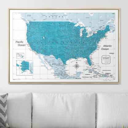 Push Pin USA Map: Teal (Pins Included)