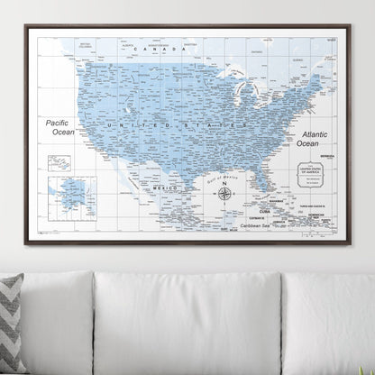 Push Pin USA Map: Light Blue (Pins Included)