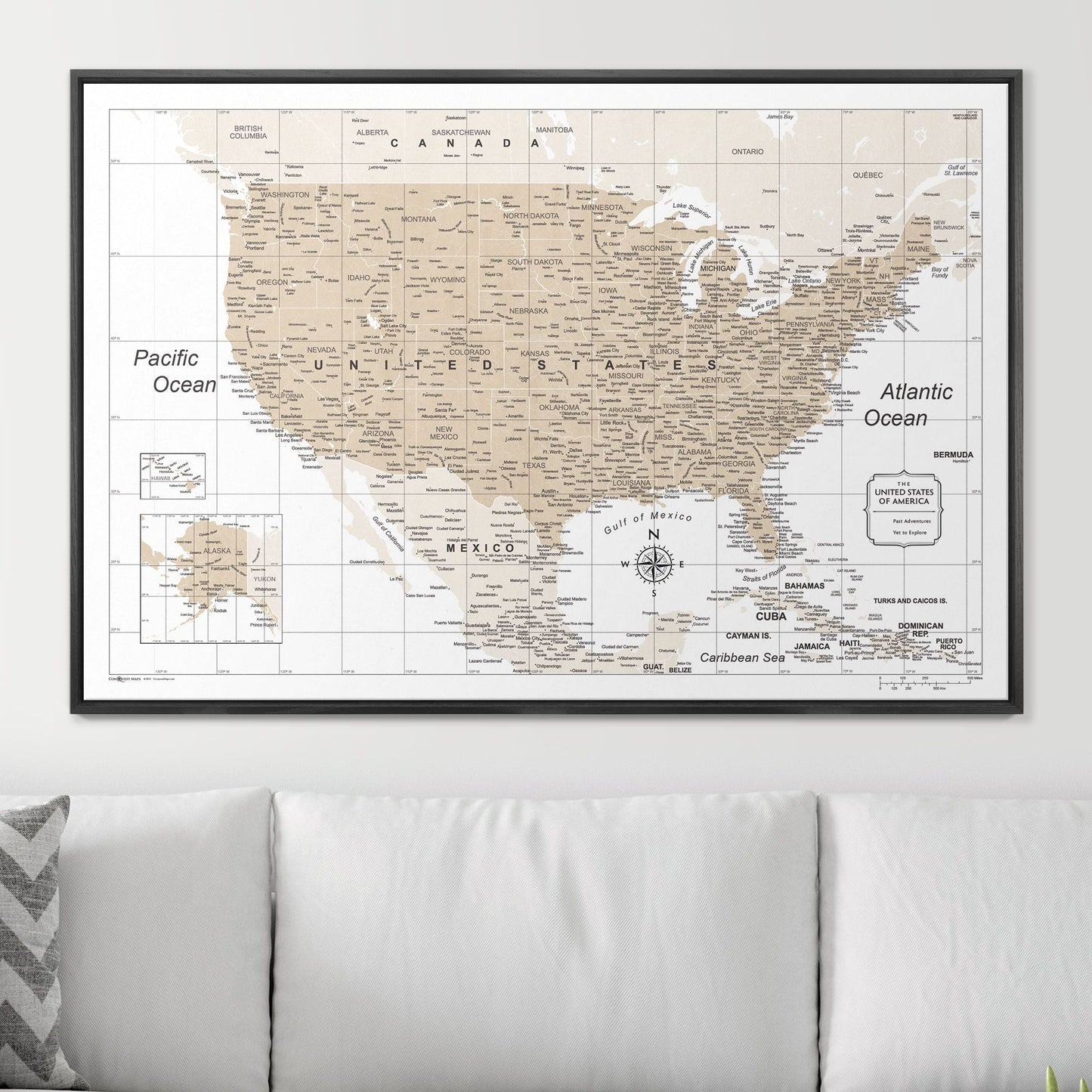 Push Pin USA Map: Light Brown (Pins Included)